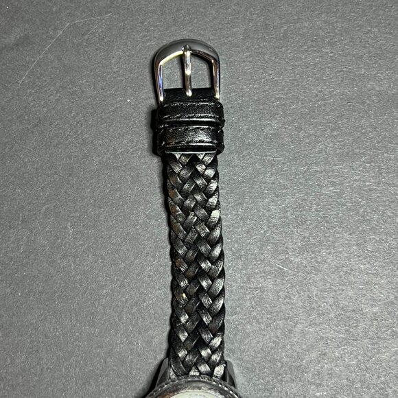 Ecclissi Ladies Sterling Silver Mother of Pearl Black Woven Leather Band Watch main image 4